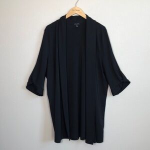 TALBOTS Women 2X Black Open Front Twist 3/4 Sleeve Ponte Knit Longline Cardigan